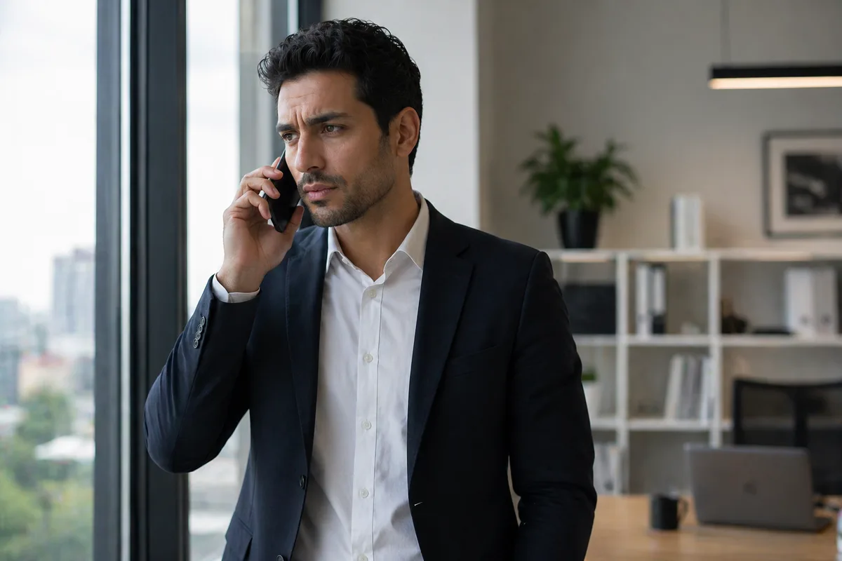 A person on a phone considering a decision