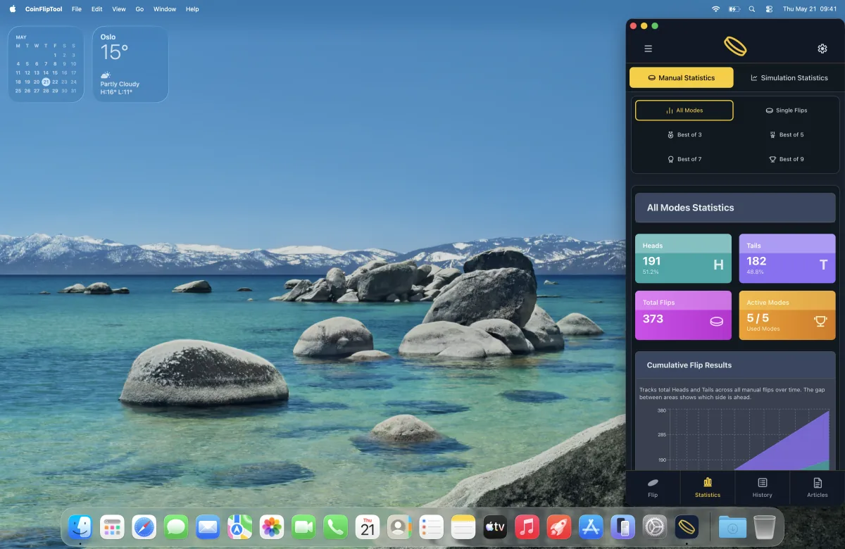 CoinFlipTool running in a narrow desktop app window on macOS.