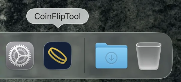 CoinFlipTool icon shown in the macOS Dock