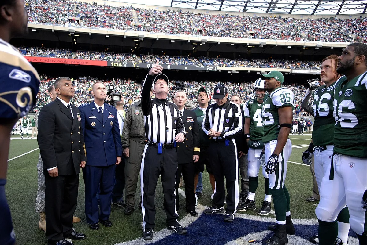 A football coin toss before a game