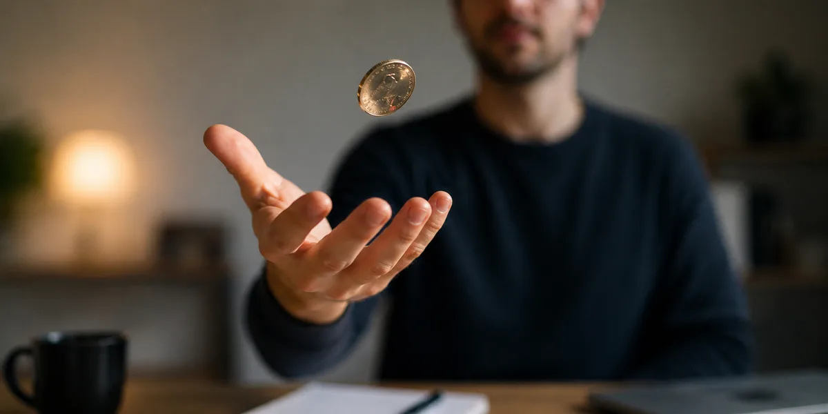 A coin suspended in the air during a coin toss