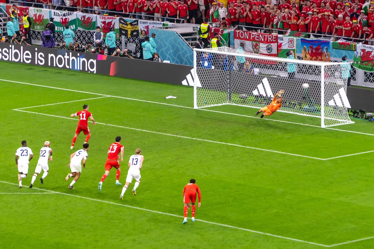 A penalty kick during a high-pressure soccer match