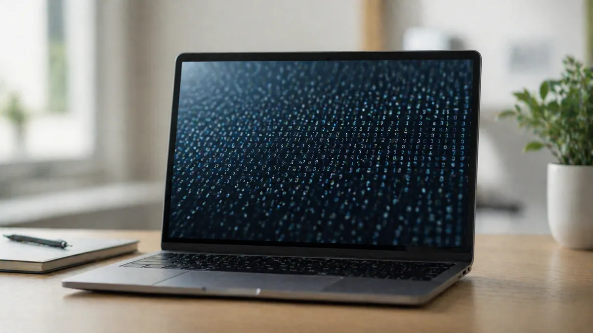 A laptop displaying streams of numeric data